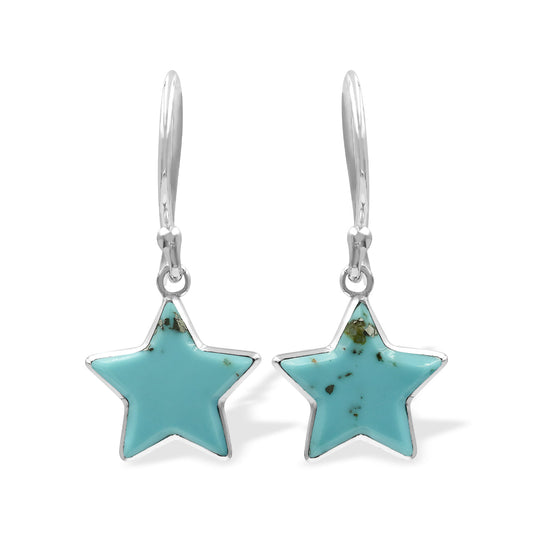 Starborn Turquoise Star Dangle Earrings in Sterling Silver