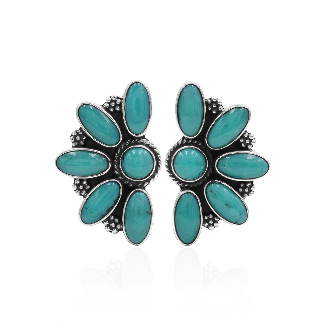 Starborn Campitos Turquoise Half Flower Post Earrings in Sterling Silver