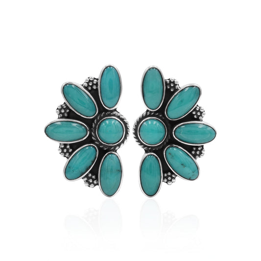 Starborn Campitos Turquoise Half Flower Post Earrings in Sterling Silver