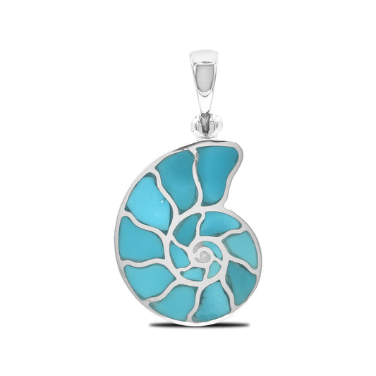 Starborn Sleeping Beauty Turquoise Inlay Nautilus Ammonite Pendant in Sterling Silver