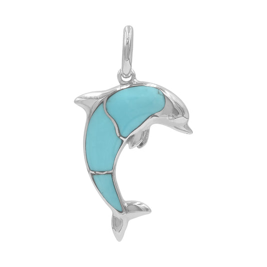 Starborn Sleeping Beauty Turquoise Inlay Dolphin Pendant in Sterling Silver