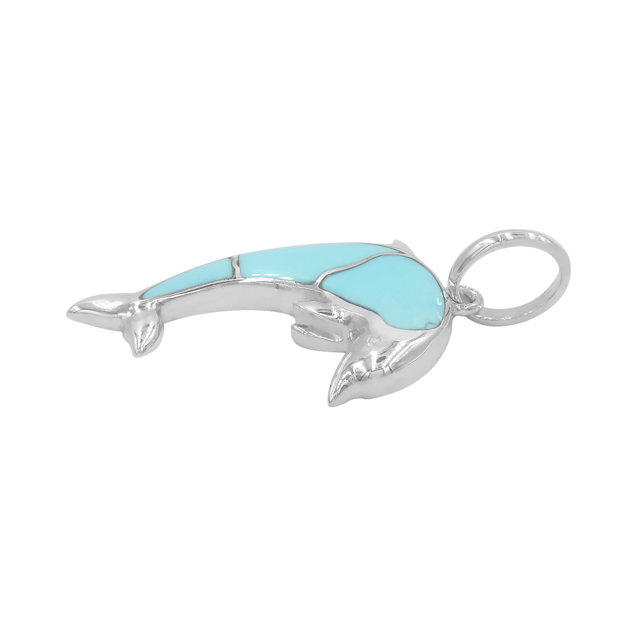 Starborn Sleeping Beauty Turquoise Inlay Dolphin Pendant in Sterling Silver