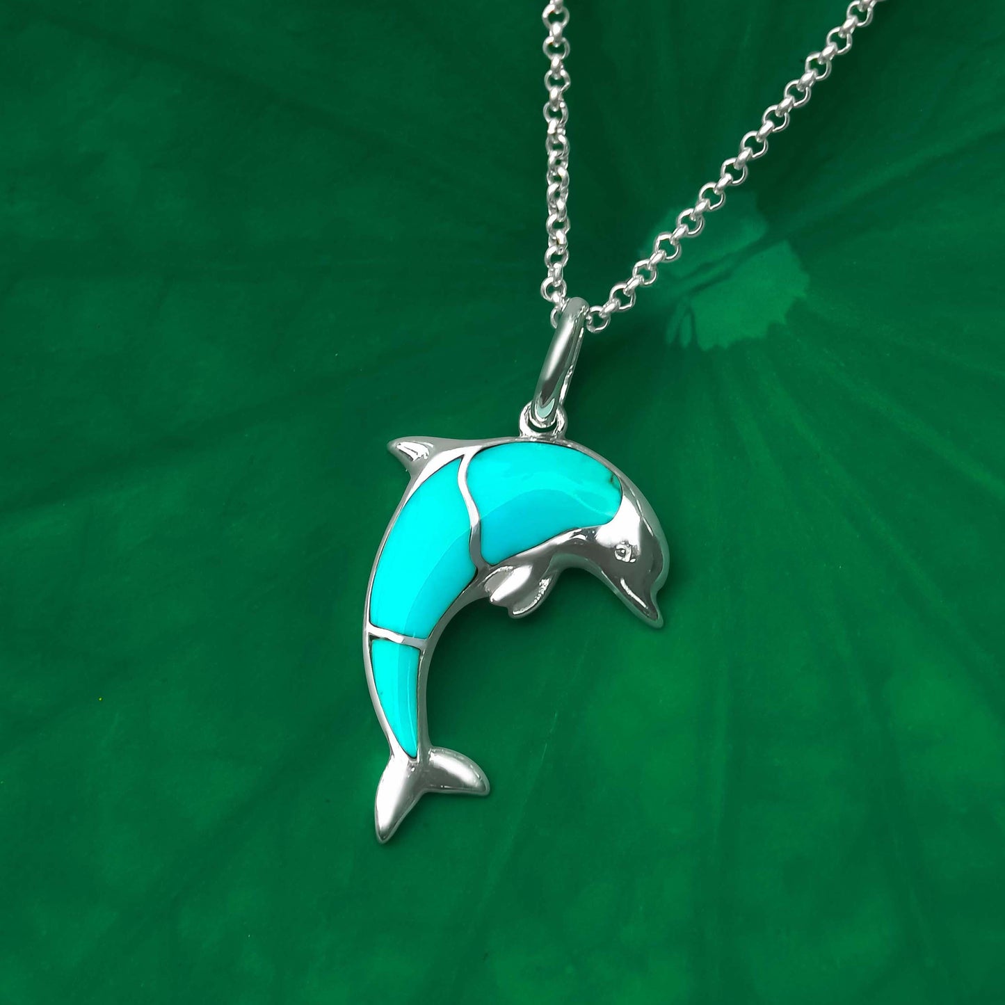 Starborn Gemstone Inlay Dolphin Pendant in Sterling Silver