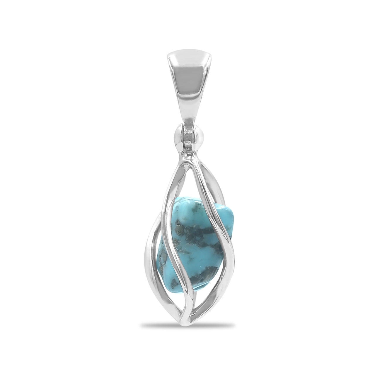 Starborn Tumbled Turquoise Spiral Caged Pendant in Sterling Silver