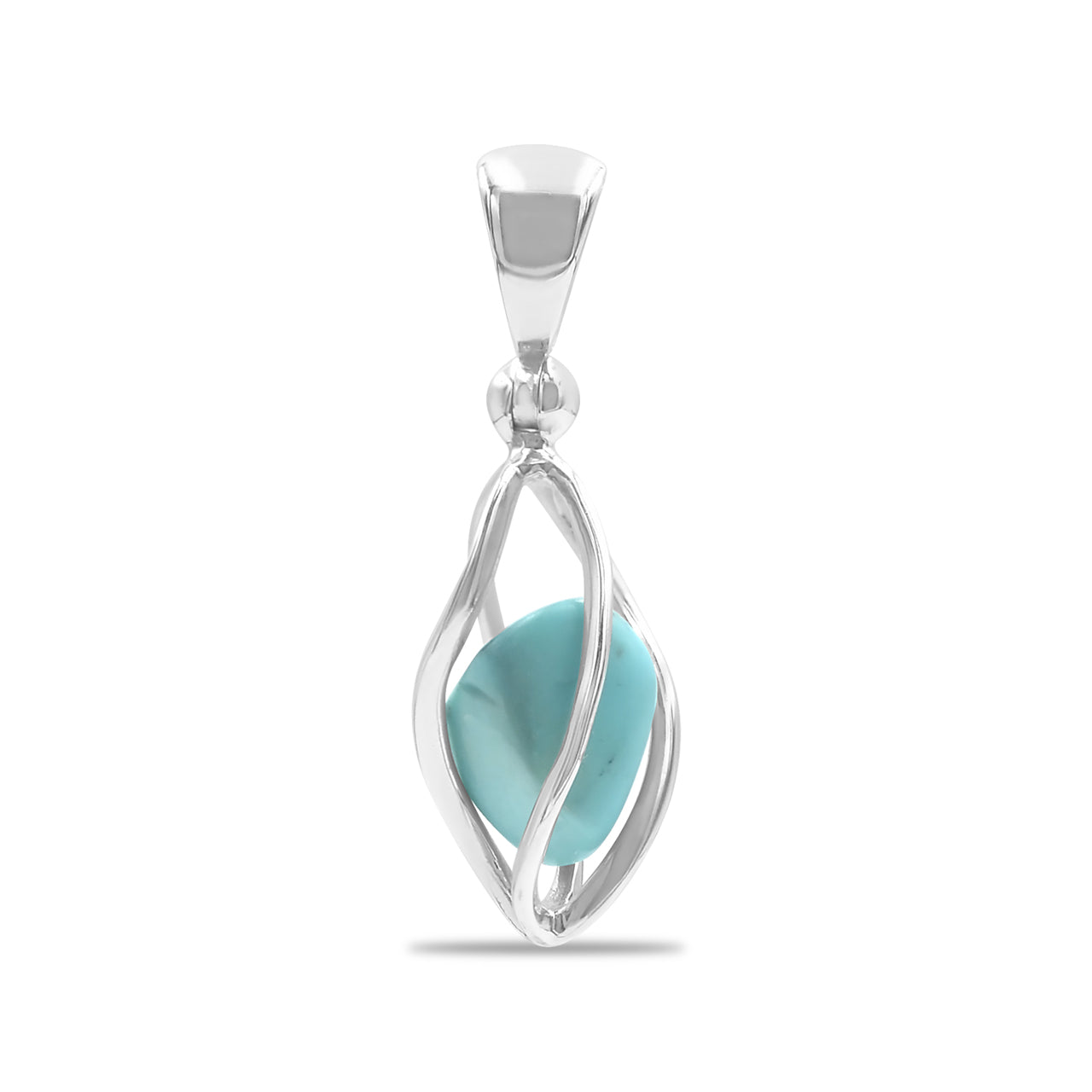 Starborn Tumbled Turquoise Spiral Caged Pendant in Sterling Silver