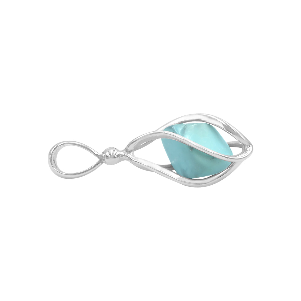Starborn Tumbled Turquoise Spiral Caged Pendant in Sterling Silver