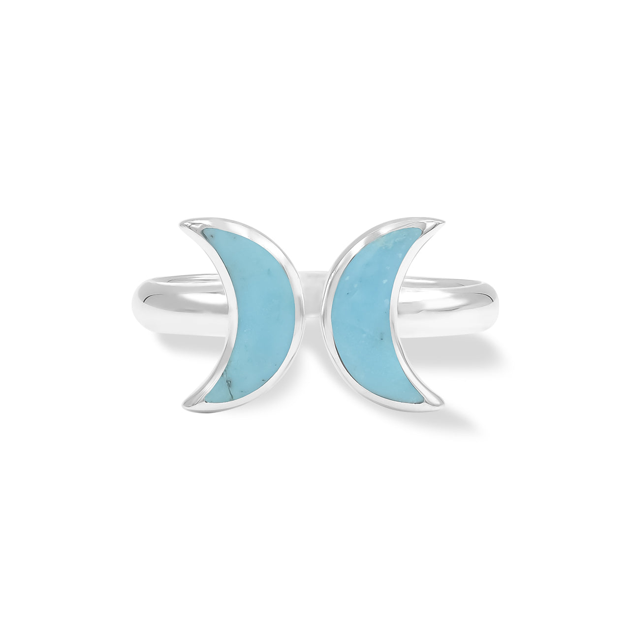 Starborn Sleeping Beauty Turquoise Double Crescent Moon Rings in Sterling Silver