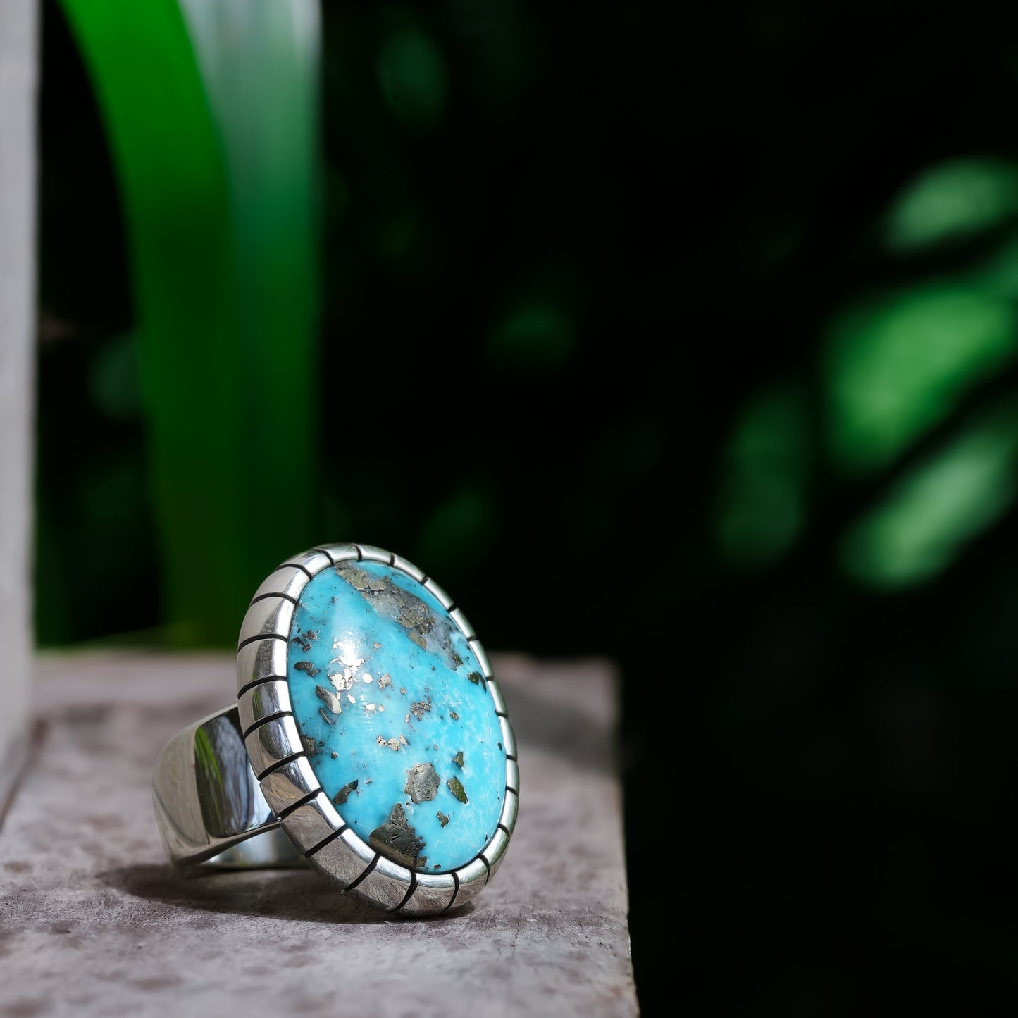 Starborn Persian Turquoise Striped bezel Ring in Sterling Silver
