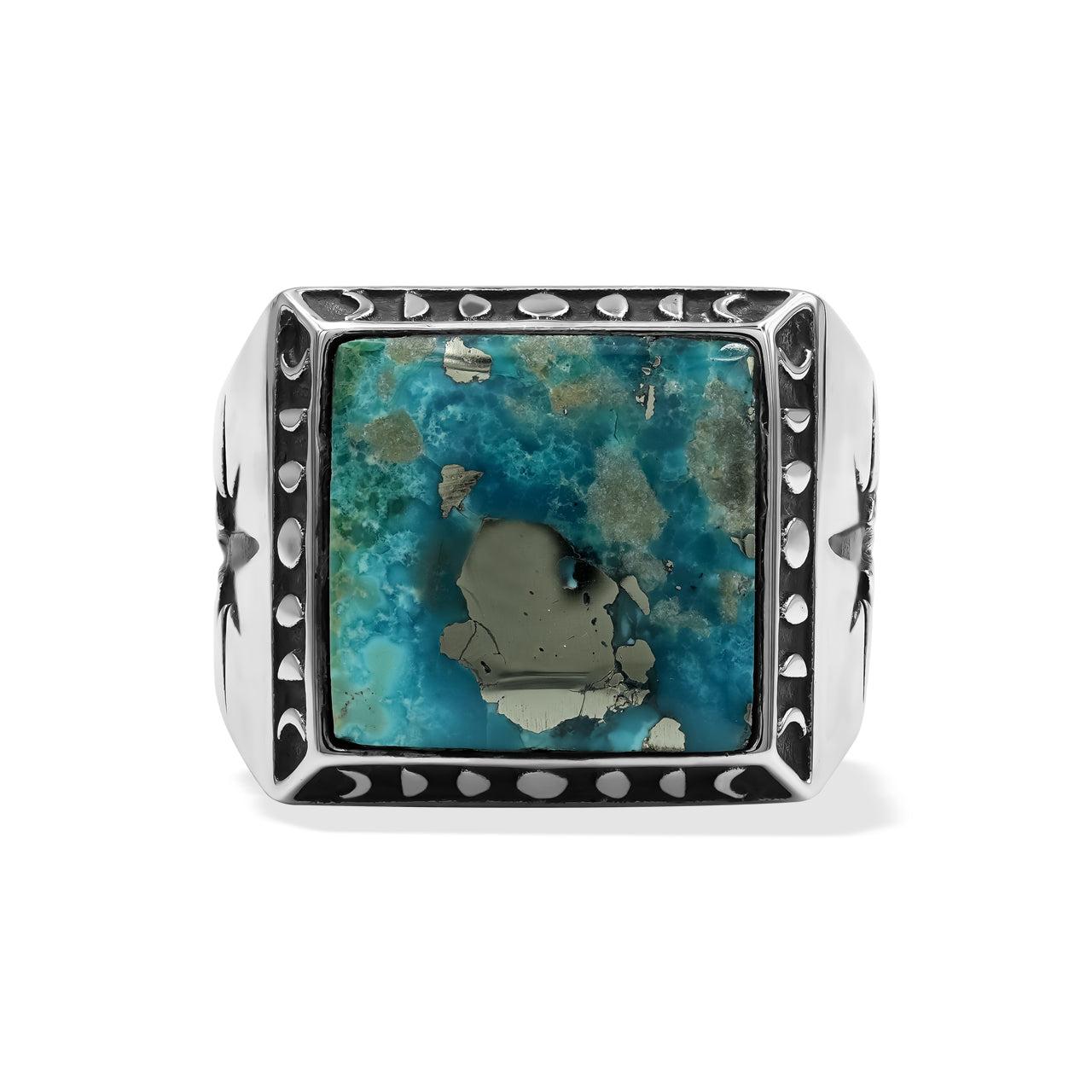 Starborn Persian Turquoise Square Men's Ring with Octagram in Sterling Silver