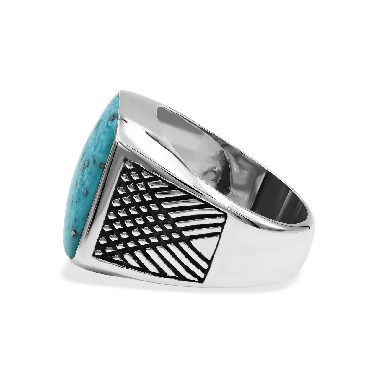 Starborn Persian Turquoise Cushion-Shaped Men's Style Ring in Sterling Silver