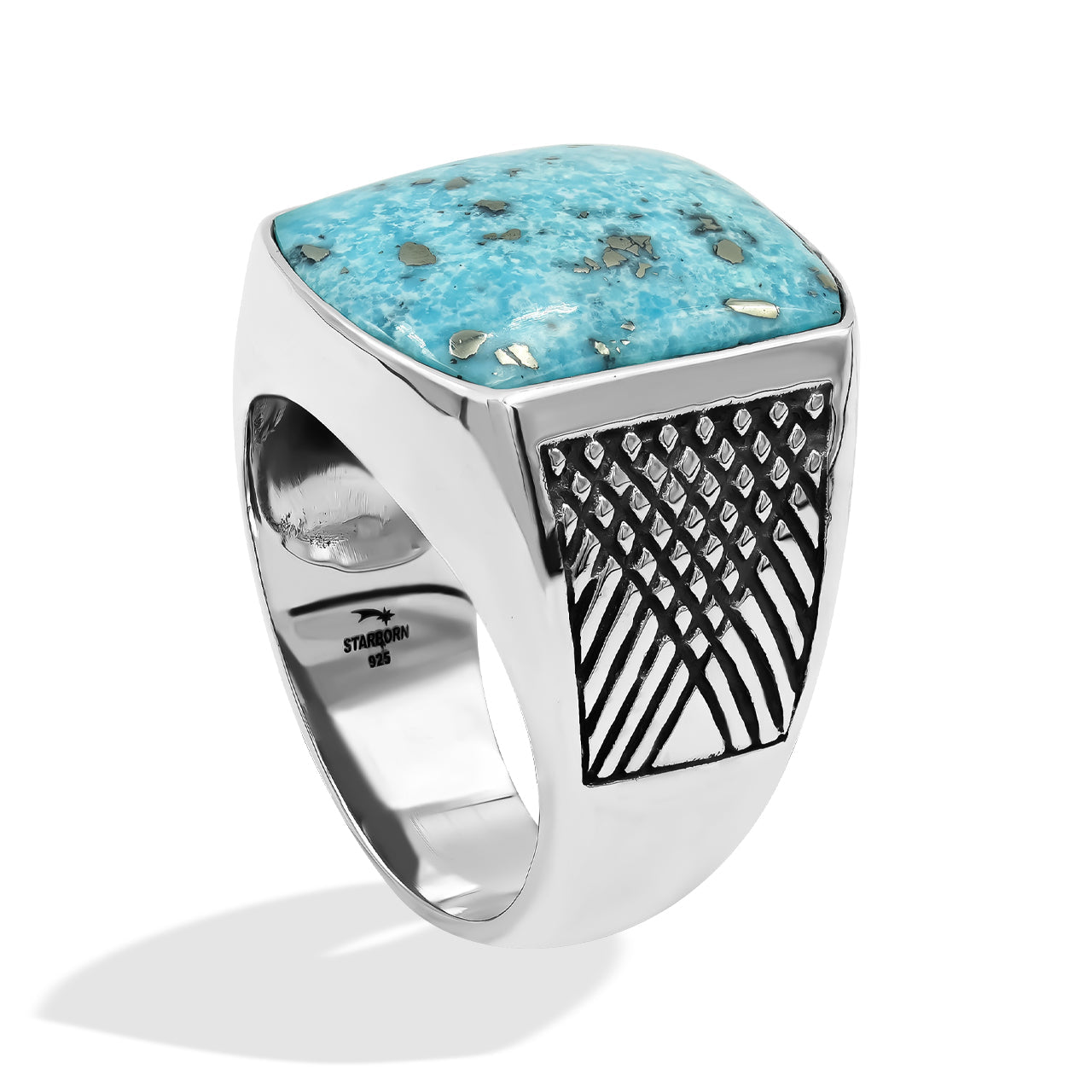 Starborn Persian Turquoise Cushion-Shaped Men's Style Ring in Sterling Silver