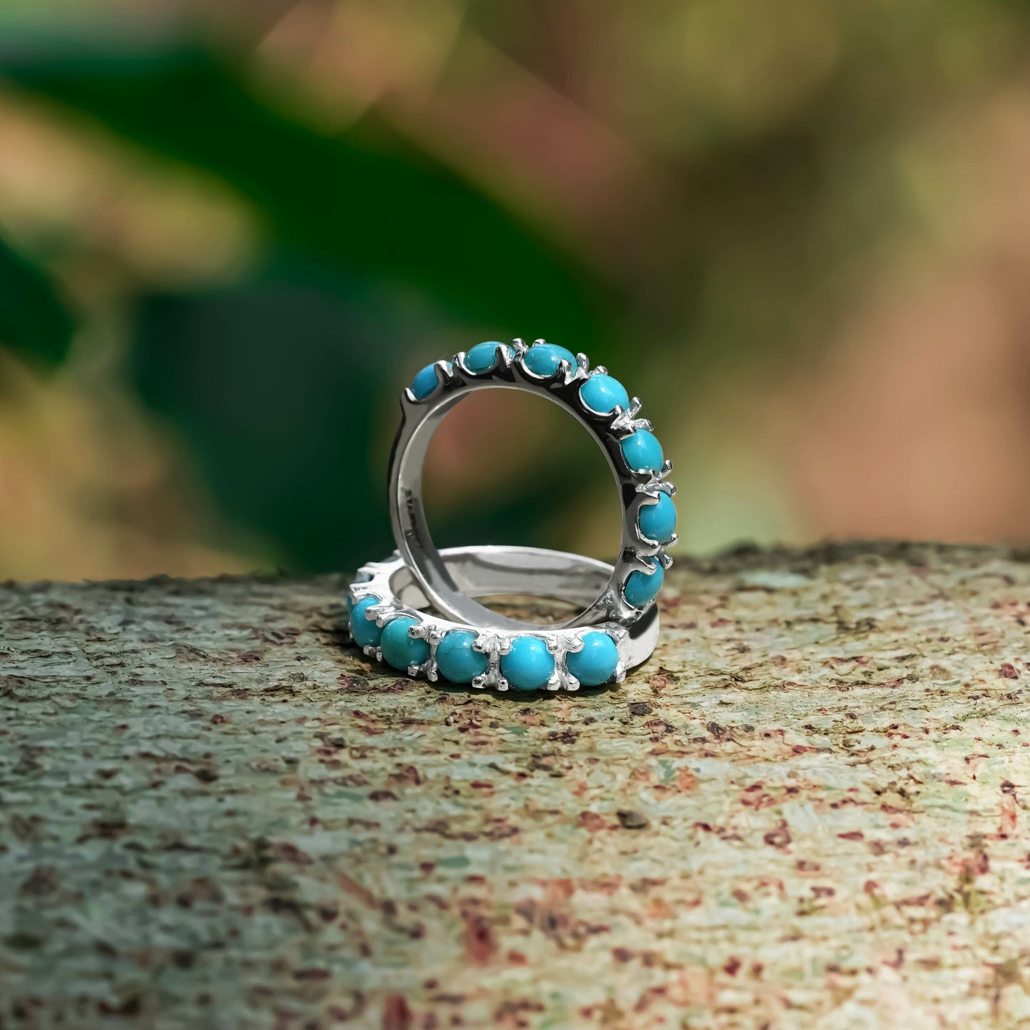 Starborn Campitos Turquoise Seven Stones Prong Set Ring in Sterling Silver