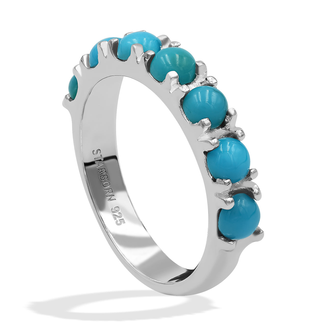 Starborn Campitos Turquoise Seven Stones Prong Set Ring in Sterling Silver