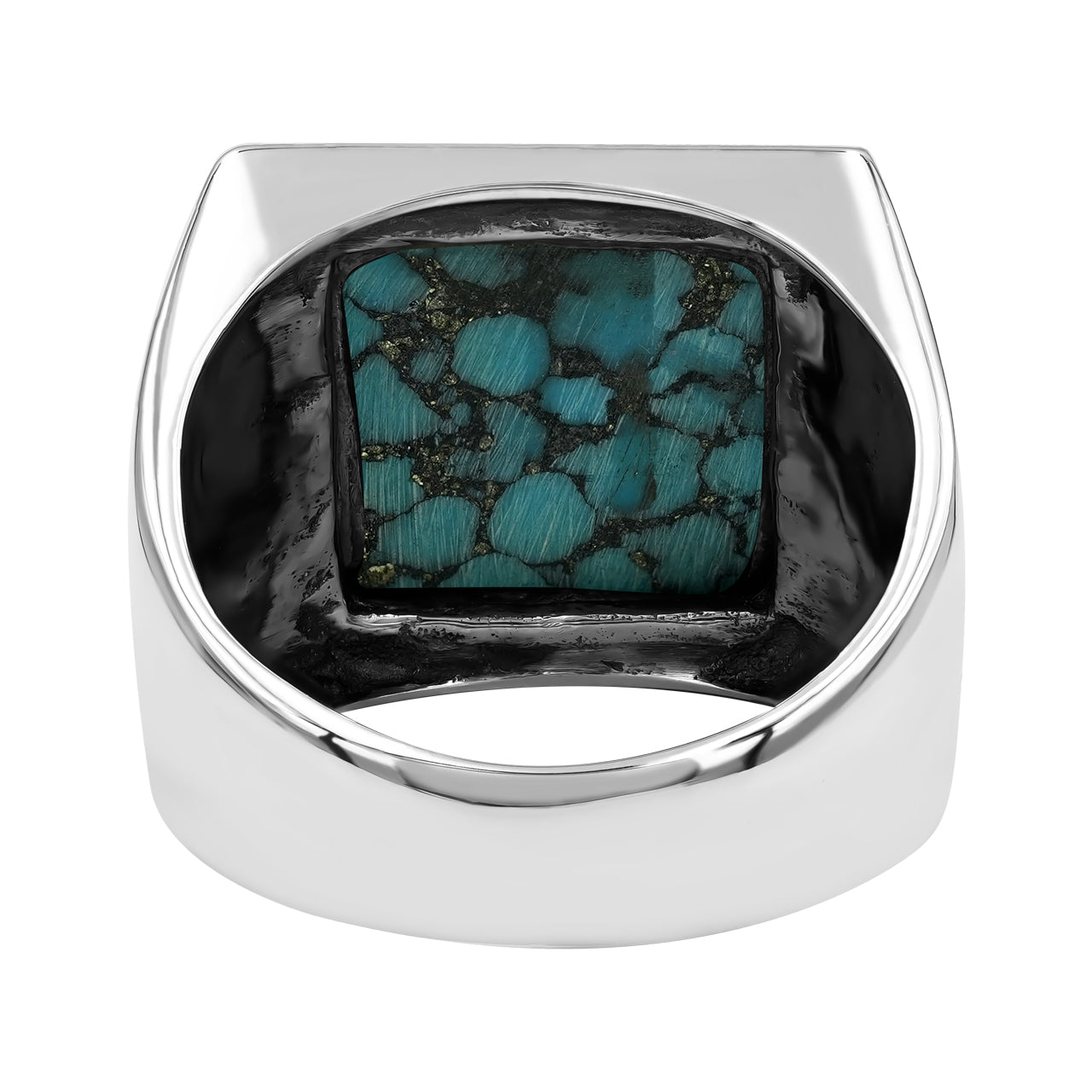 Starborn Stabilized Pressed Block Turquoise Square Men's Ring with Octagram in Sterling Silver