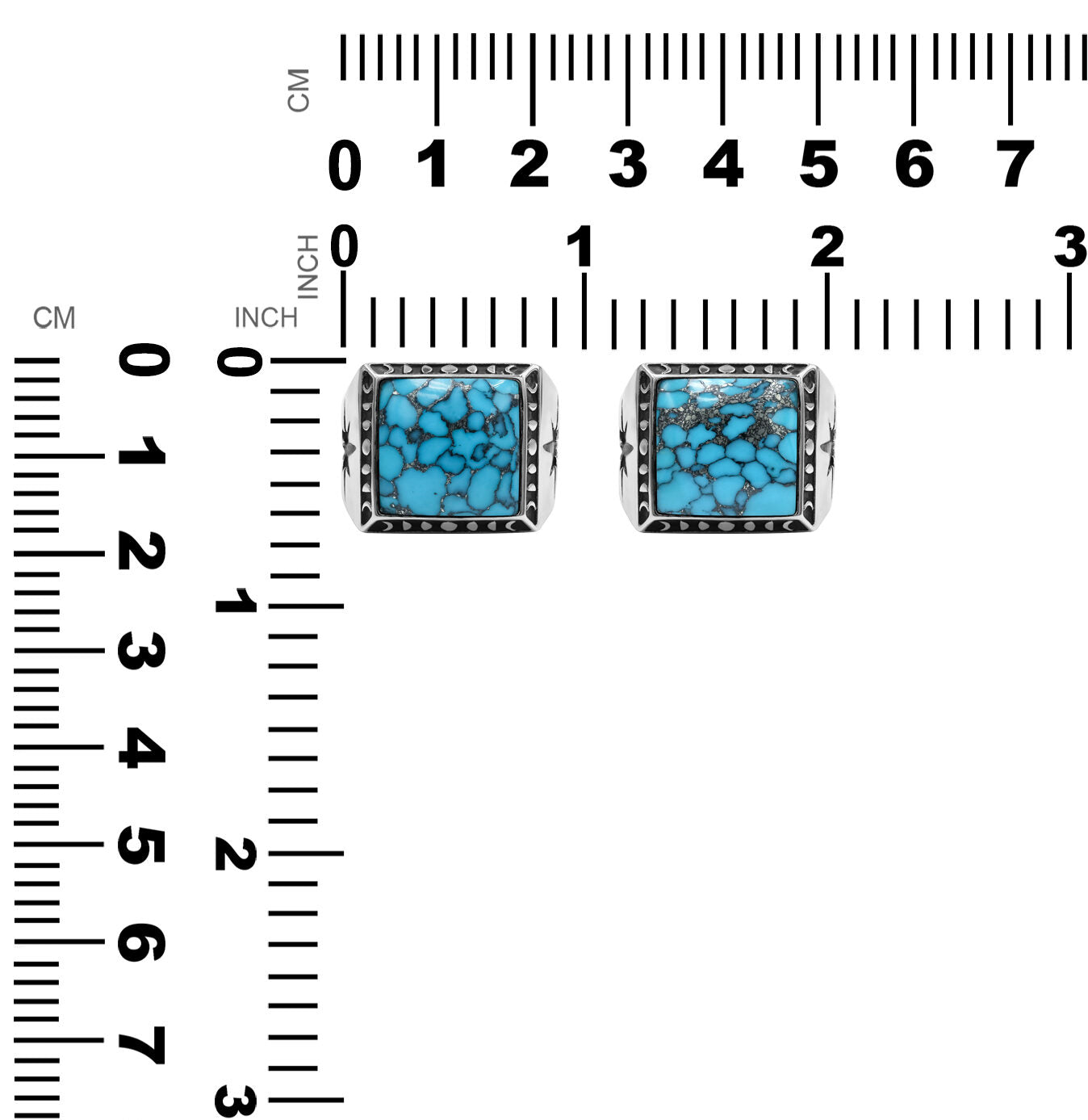 Starborn Stabilized Pressed Block Turquoise Square Men's Ring with Octagram in Sterling Silver