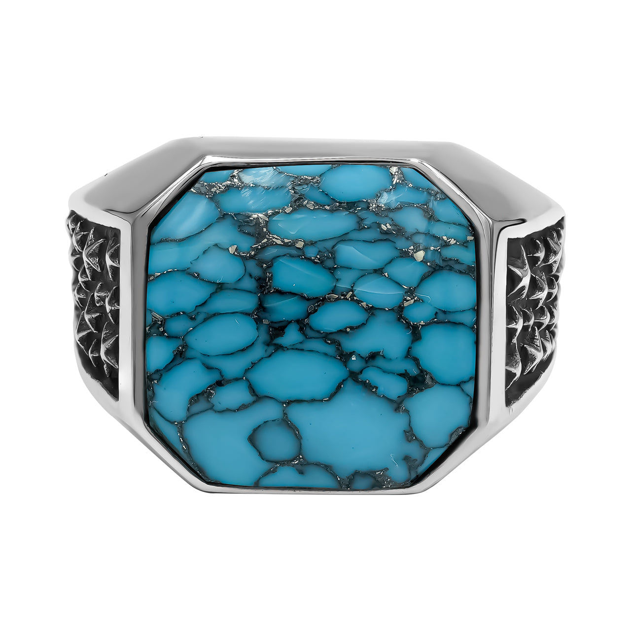 Starborn Stabilized Pressed Block Turquoise Octagon Signet Men's Ring in Sterling Silver