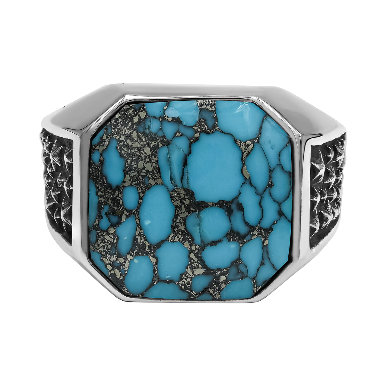 Starborn Stabilized Pressed Block Turquoise Octagon Signet Men's Ring in Sterling Silver