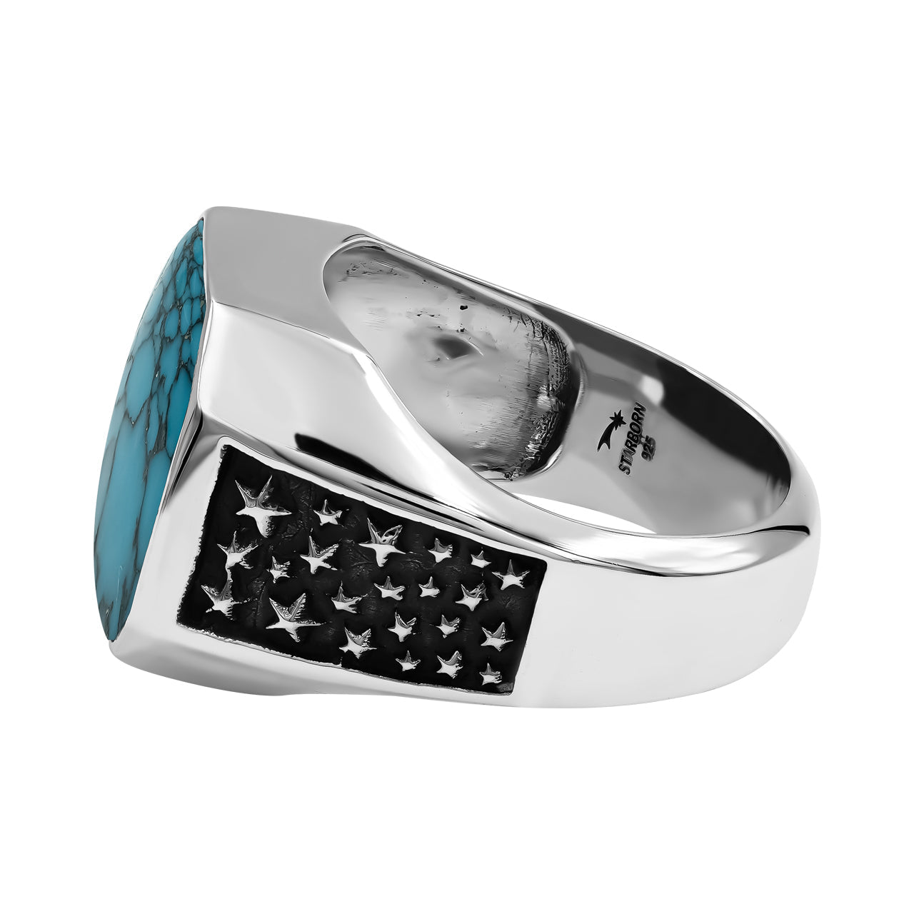 Starborn Stabilized Pressed Block Turquoise Octagon Signet Men's Ring in Sterling Silver