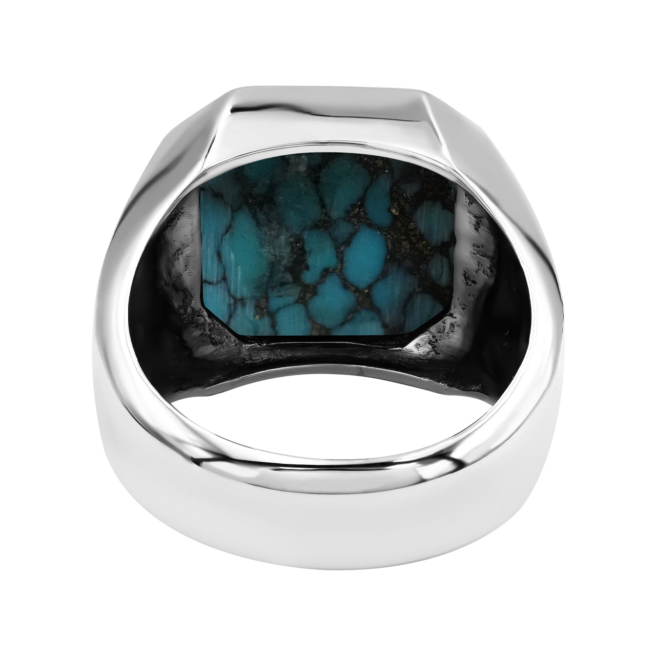 Starborn Stabilized Pressed Block Turquoise Octagon Signet Men's Ring in Sterling Silver