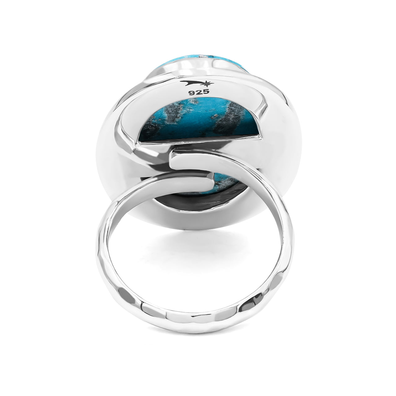 Starborn Oval Shape Persian Turquoise Ring with Stars Accent Frame in Sterling Silver