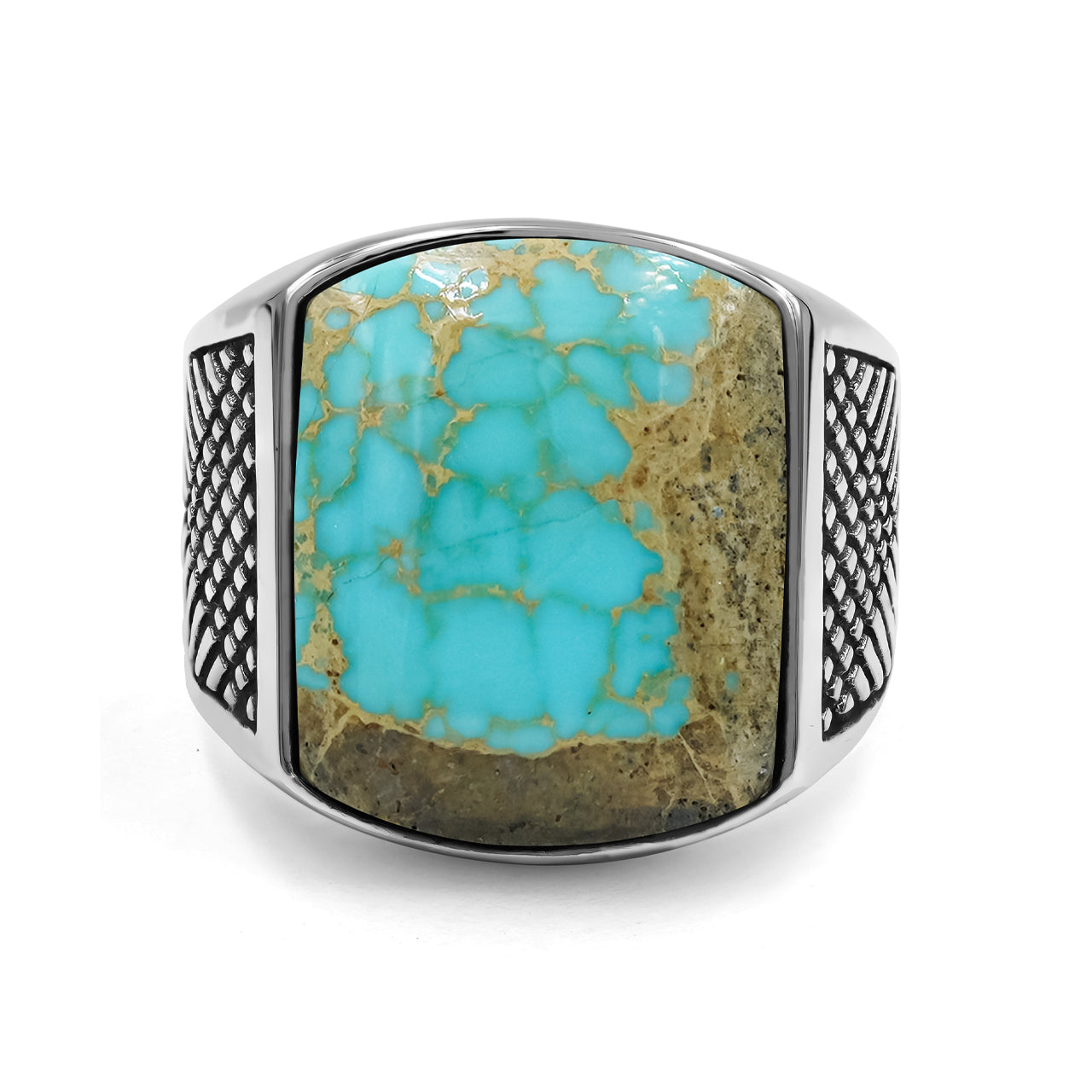 Starborn Patagonia Turquoise Cushion-Shaped Men's Style Ring in Sterling Silver