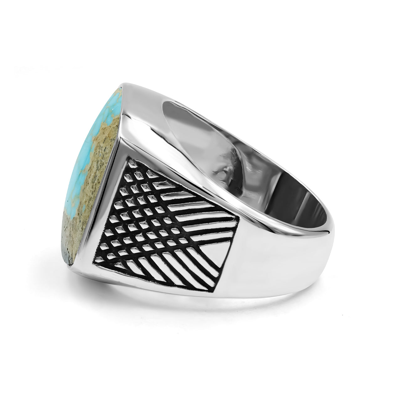 Starborn Patagonia Turquoise Cushion-Shaped Men's Style Ring in Sterling Silver