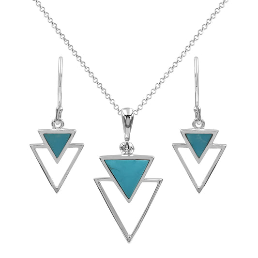 Starborn Turquoise Stacked Triangle Pendant and Earring Set in Sterling Silver