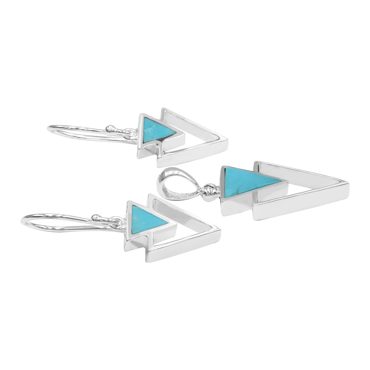 Starborn Turquoise Stacked Triangle Pendant and Earring Set in Sterling Silver