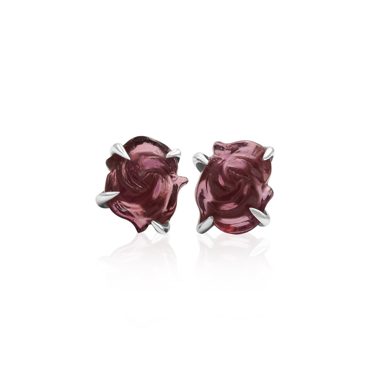 Starborn Carved Pink Tourmaline Rosebud Post Style Earrings in Sterling Silver