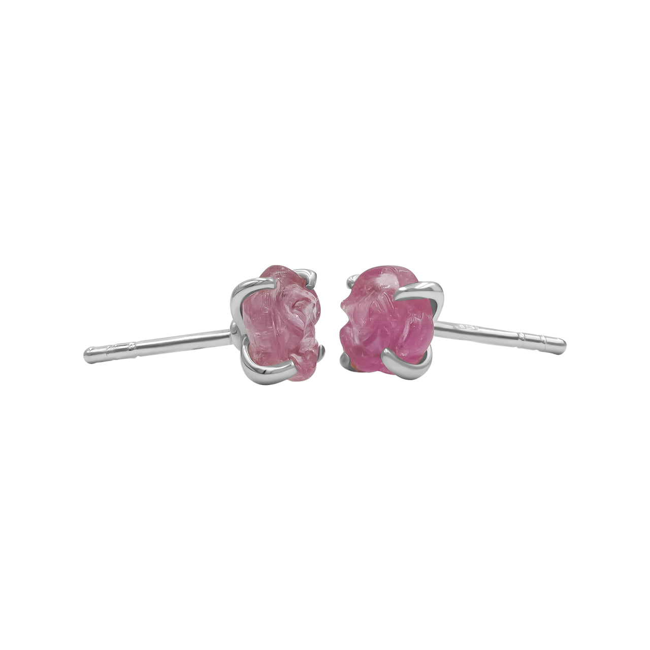 Starborn Carved Pink Tourmaline Rosebud Post Style Earrings in Sterling Silver