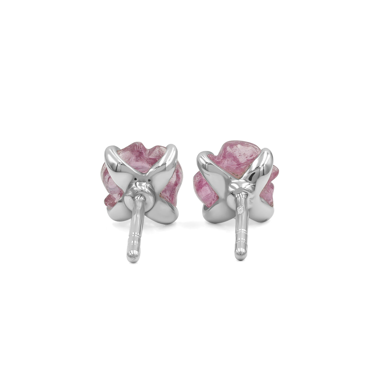 Starborn Carved Pink Tourmaline Rosebud Post Style Earrings in Sterling Silver