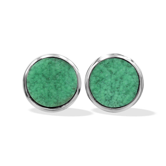 Starborn Variscite Drusy 8mm Round Post Style Earrings in Sterling Silver