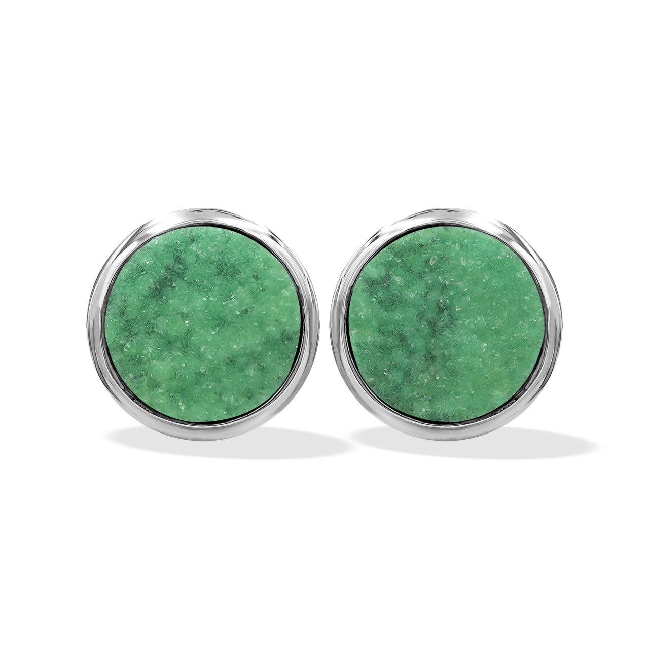 Starborn Variscite Drusy 8mm Round Post Style Earrings in Sterling Silver
