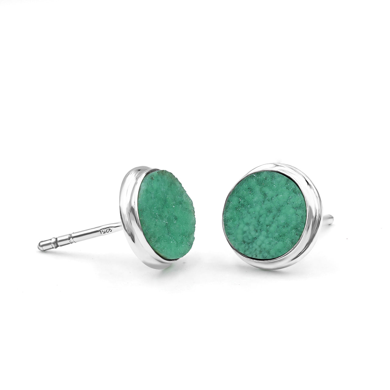 Starborn Variscite Drusy 8mm Round Post Style Earrings in Sterling Silver