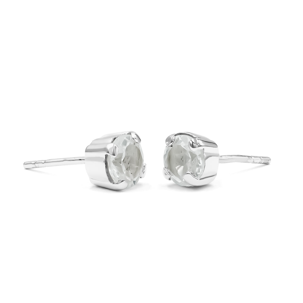 Starborn Round Faceted White Topaz Post Style Earrings in Sterling Silver