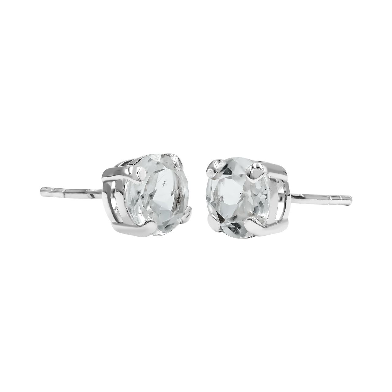 Starborn Round Faceted White Topaz Post Style Earrings in Sterling Silver