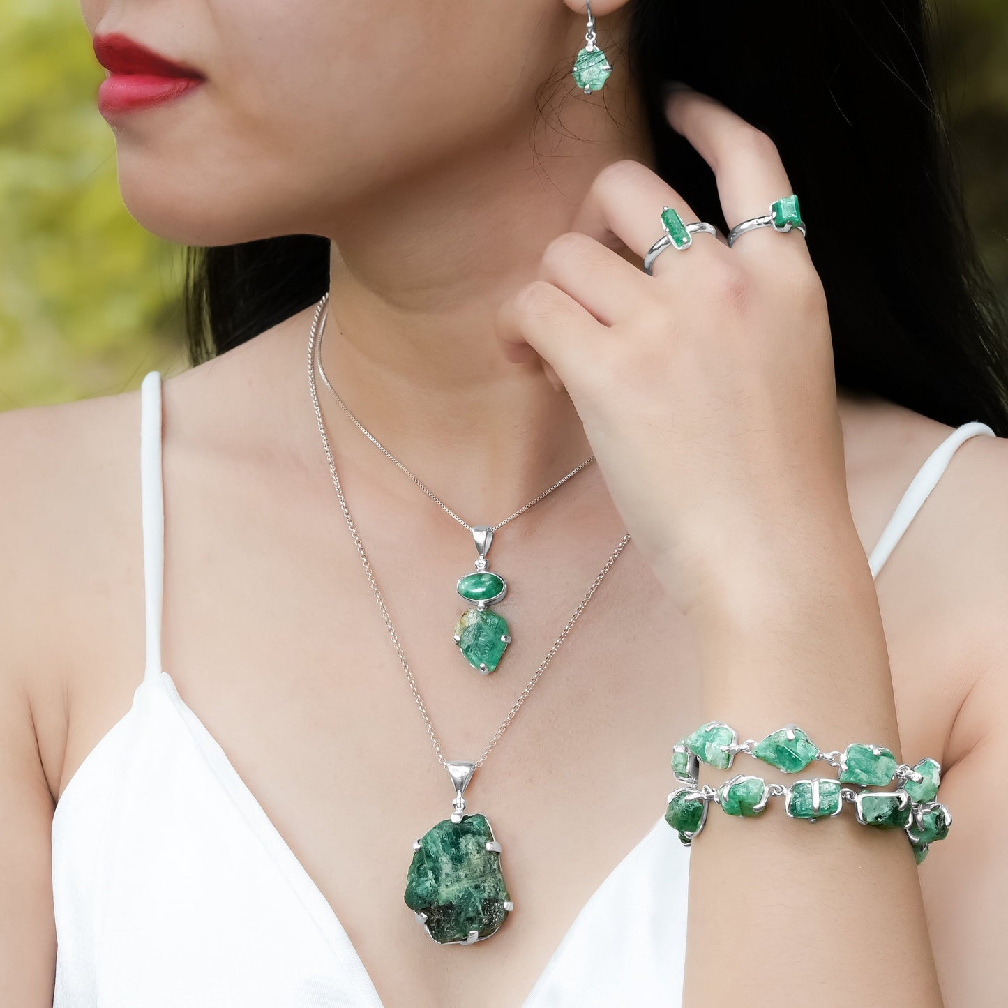 Starborn Emerald Polished and Natural Pendant in Fine Sterling Silver