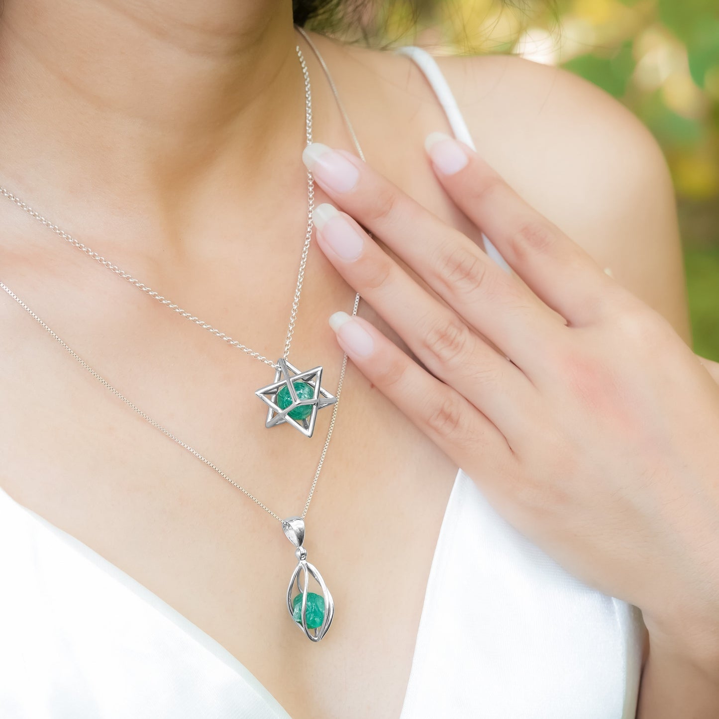 Starborn Emerald Crystal Caged Pendant in Sterling Silver - Small