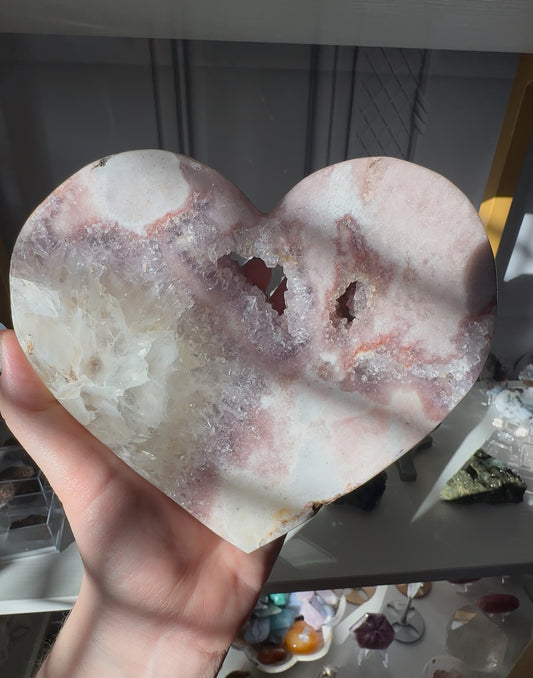 Pink Amethyst Heart on Gold Stand