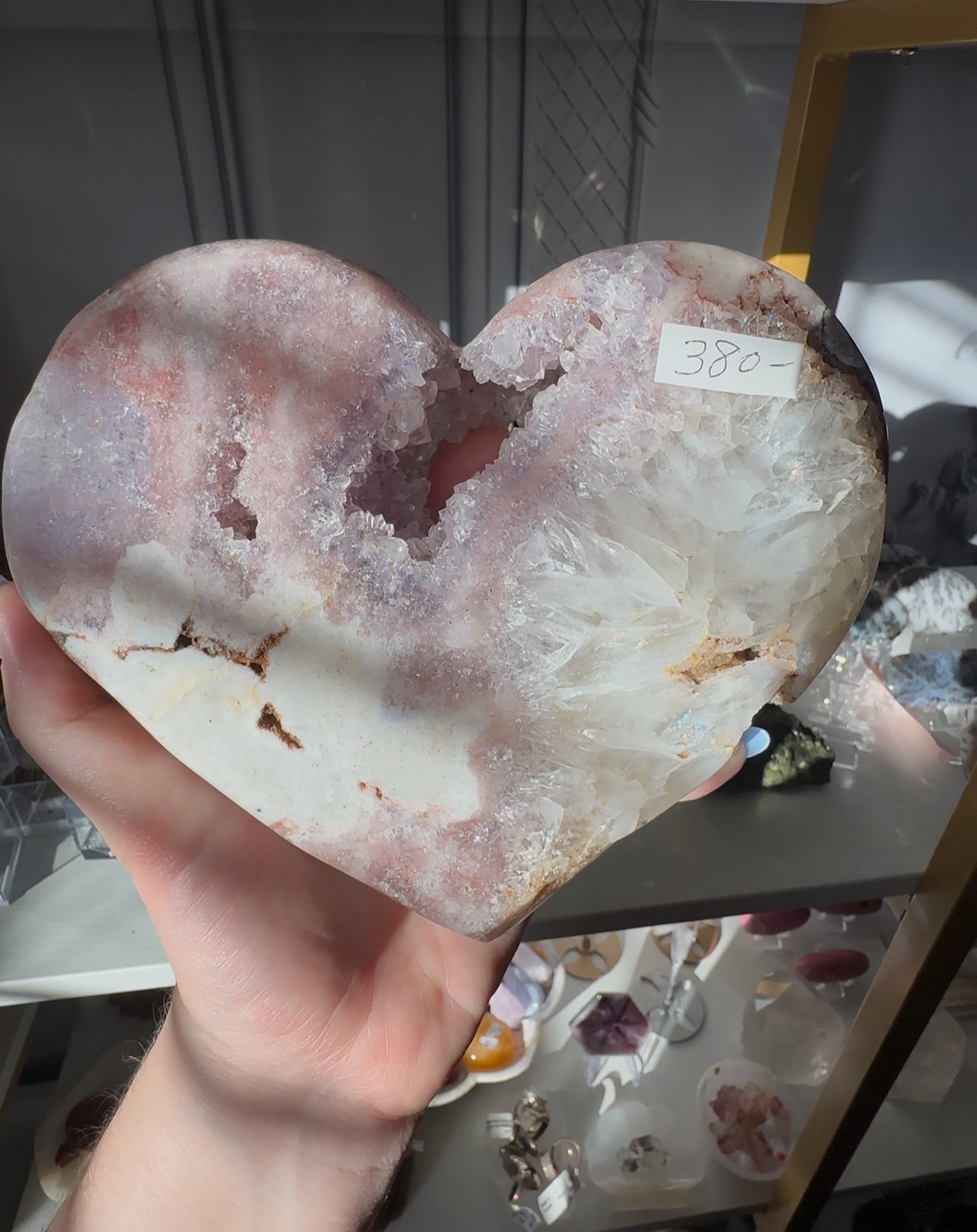 Pink Amethyst Heart on Gold Stand