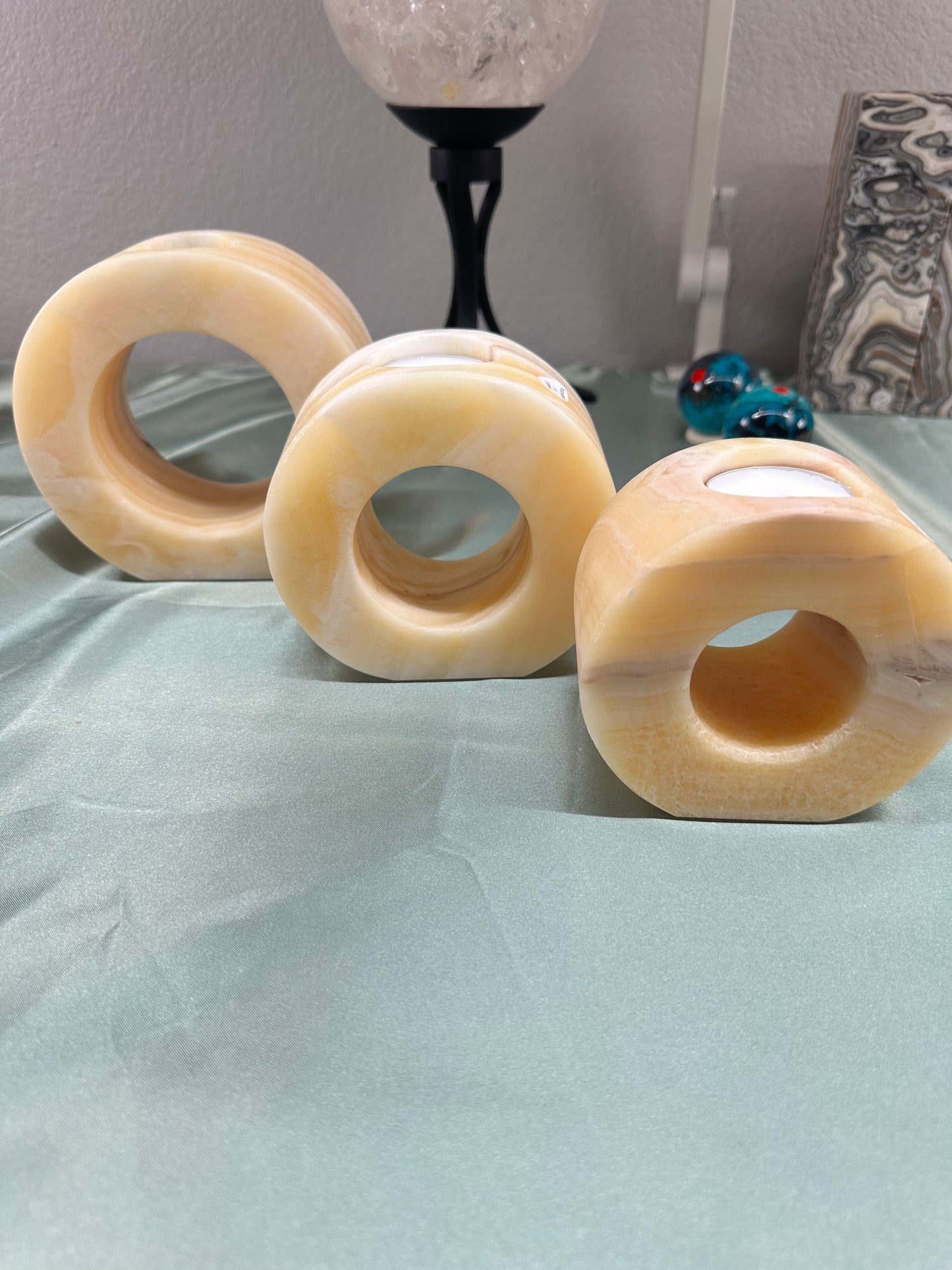 Orange Calcite Donut Candle Holders B