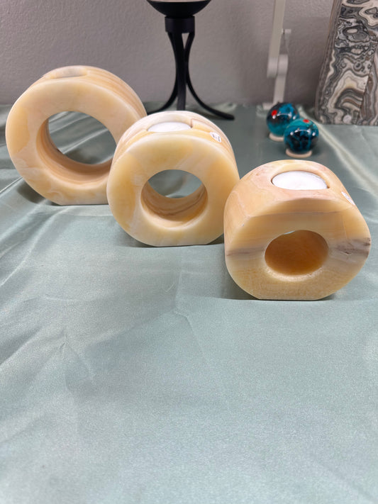 Orange Calcite Donut Candle Holders B