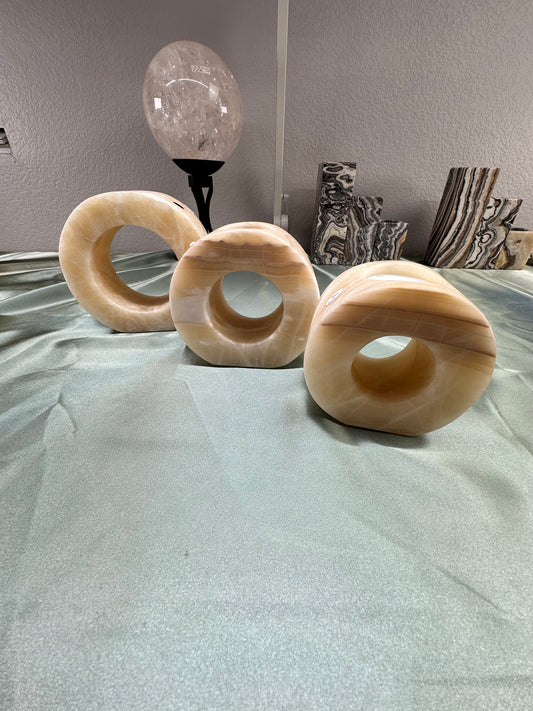 Orange Calcite Donut Candle Holders A
