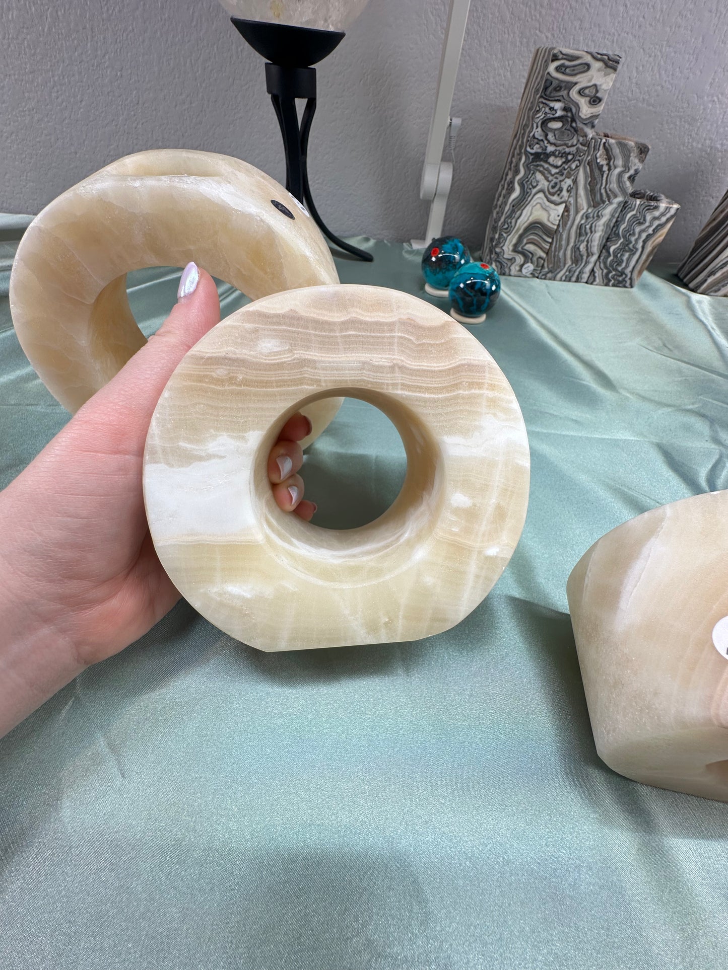 Orange Calcite Donut Candle Holders A