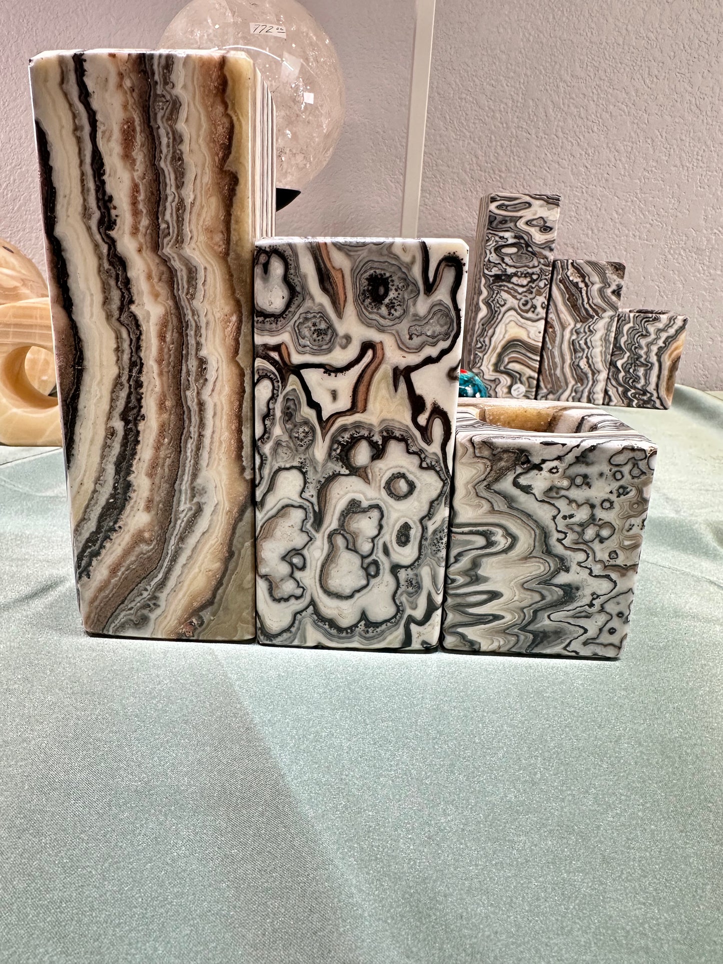 Banded Calcite Candle Holders A