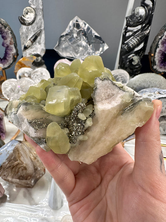 Calcite, Pyrite, & Peach Stilbite