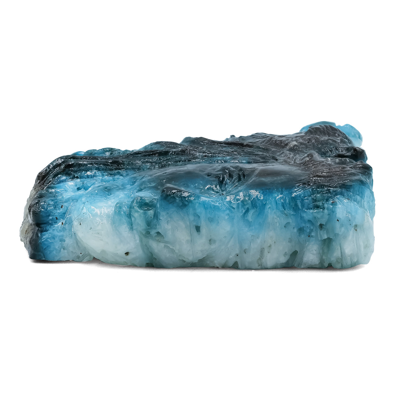 Starborn Hand Carved Blue Ice Woman and Animal Face Carving 128 cts - 1 Piece