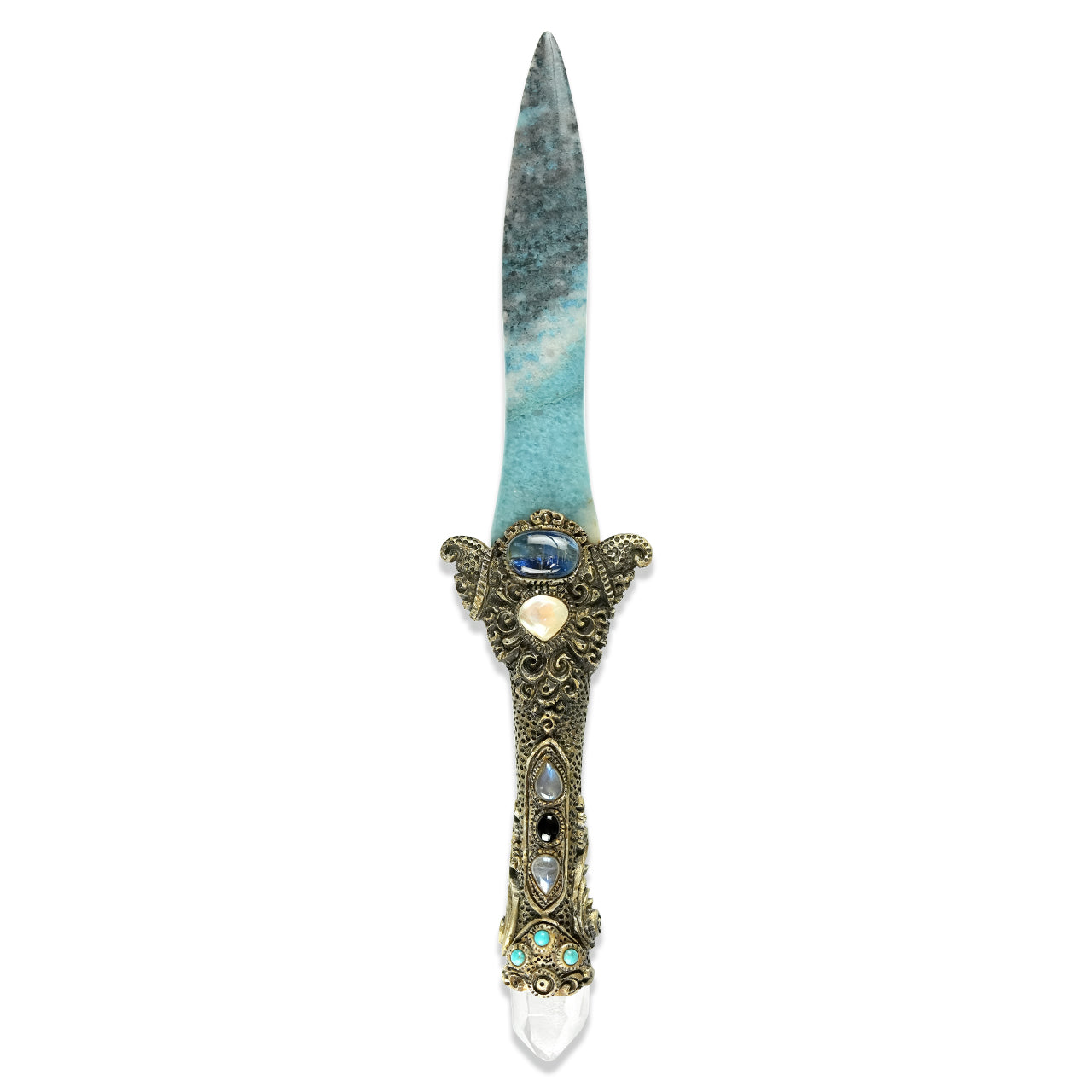 Starborn Troilite Crystal Wand with Decorative Gemstone Inlay Clay Handle