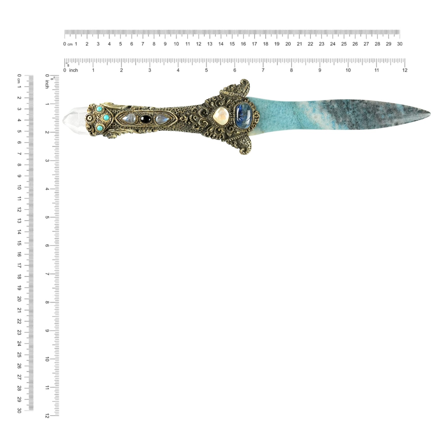 Starborn Troilite Crystal Wand with Decorative Gemstone Inlay Clay Handle
