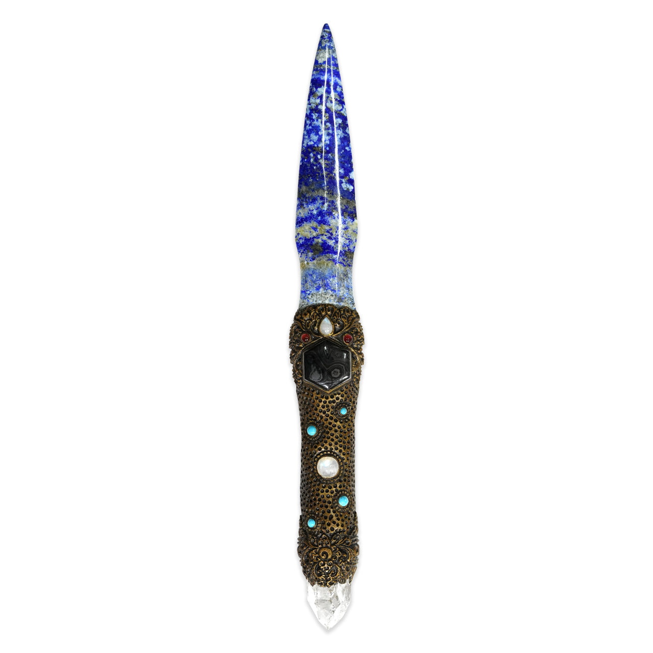 Starborn Lapis Lazuli Crystal Wand with Decorative Gemstone Inlay Clay Handle